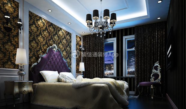 150平米欧式风格三居室卧室窗帘效果图大全