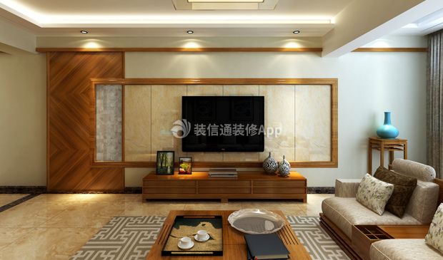 中式风格110平米三居室电视背景墙装修效果图
