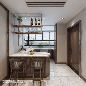 新中式风格150平三居室厨房吧台装修效果图