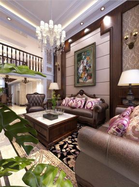 跃层128平欧式风格客厅沙发背景墙装修效果图欣赏