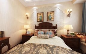 300平别墅美式风格卧室床头装修图片