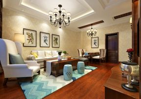 美式风格140平米四居室客厅沙发背景装修效果图