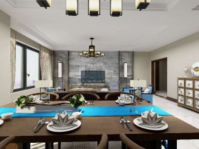 中式风格121平米三居室餐桌餐具装修效果图