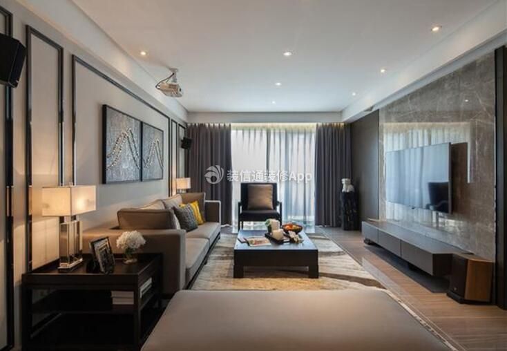 126平米新中式风格三居室客厅装修设计效果图欣赏
