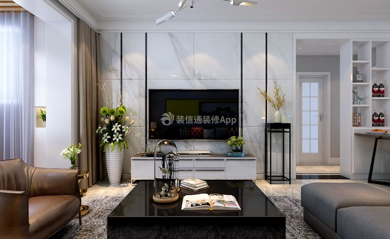 90平米二居室现代简约风格电视背景墙装修设计效果图