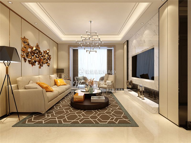 60平米现代风格一居室沙发背景墙效果图大全