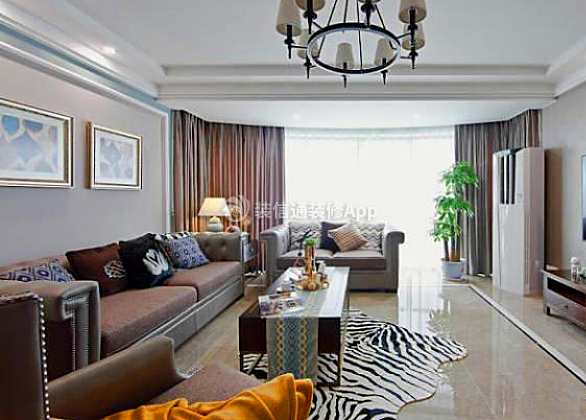 120平方三室两厅美式风格客厅沙发装修效果图