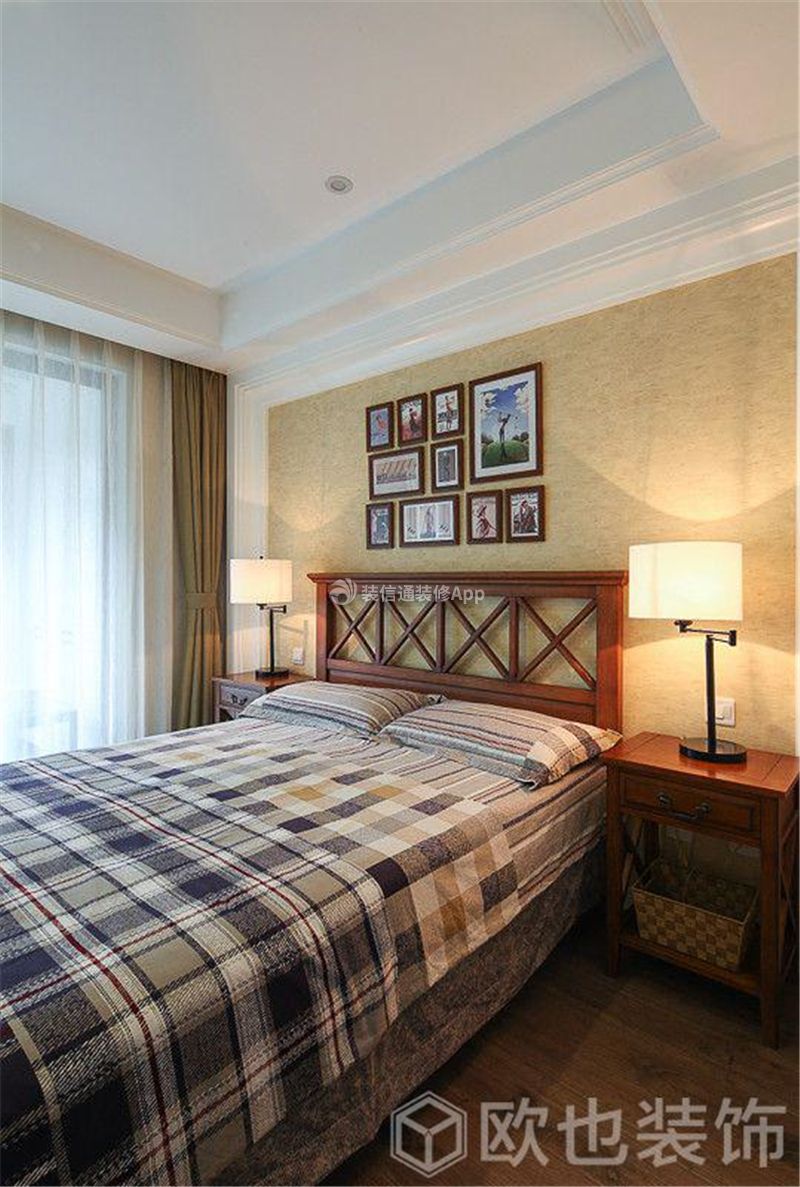 三居120平簡約美式風(fēng)格實(shí)木床頭設(shè)計(jì)圖片