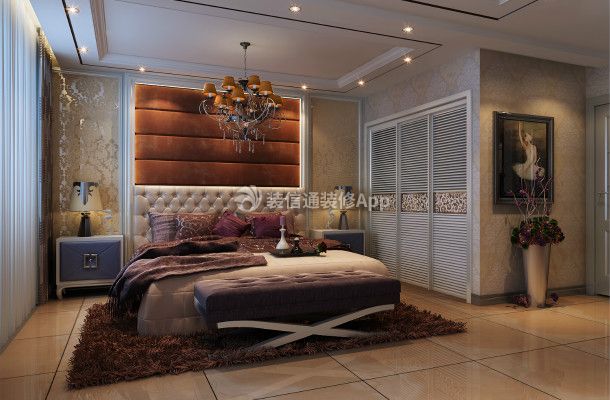 三居160平欧式风格卧室床头装修设计图欣赏