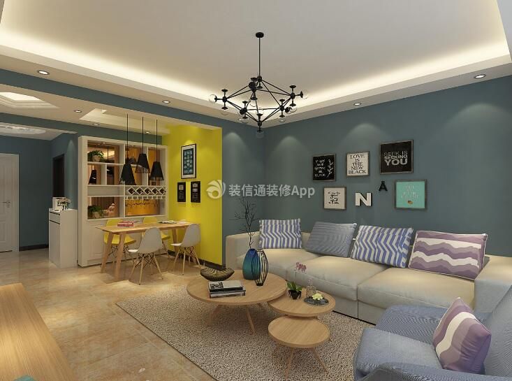 124平米三居室现代简约风格沙发背景墙装修设计效果图