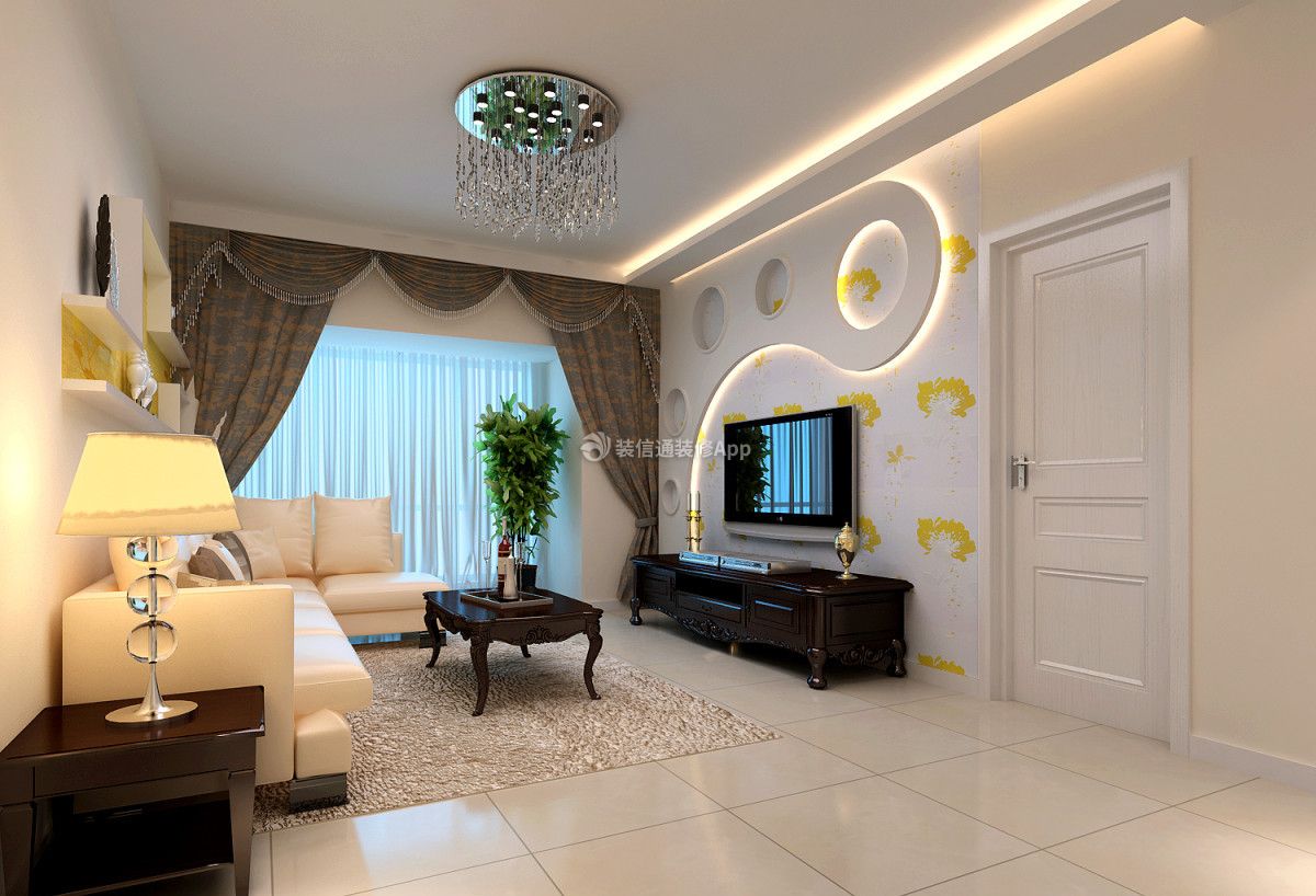 现代风格90平米三居室客厅窗帘设计效果图