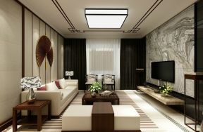 新中式风格125平米三居室客厅吊顶灯效果图