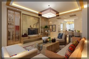 新中式风格125平三居室客厅装修效果图