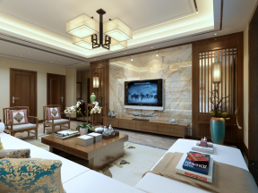 新中式风格120平米三居室电视墙设计图片
