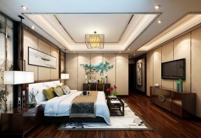 280平别墅新中式风格卧室电视柜设计效果图