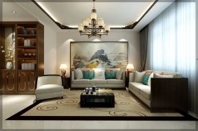 新中式风格134平三居室客厅背景墙装修效果图
