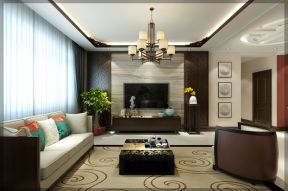 新中式风格134平三居室客厅电视墙装修效果图