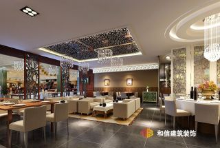 800平米新中式餐厅吊顶装修设计效果图