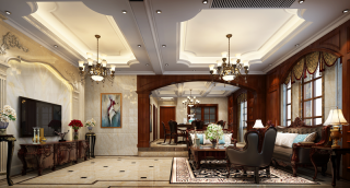 古典欧式风格300平米大平层客厅吊顶设计图片