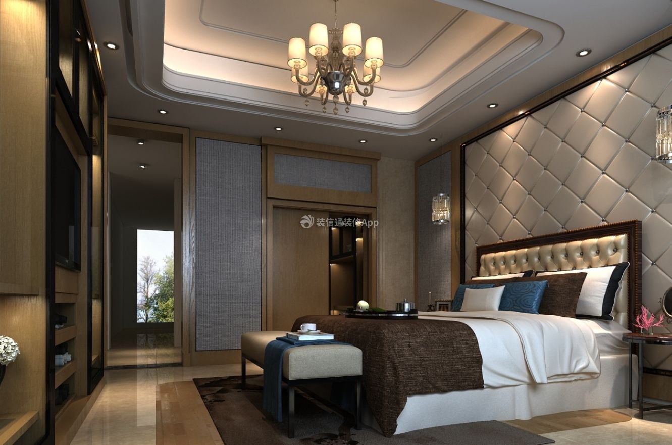 112平米中式风格三居室卧室床装修效果图