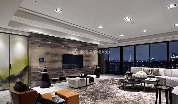 150平米现代简约客厅电视墙造型设计效果图