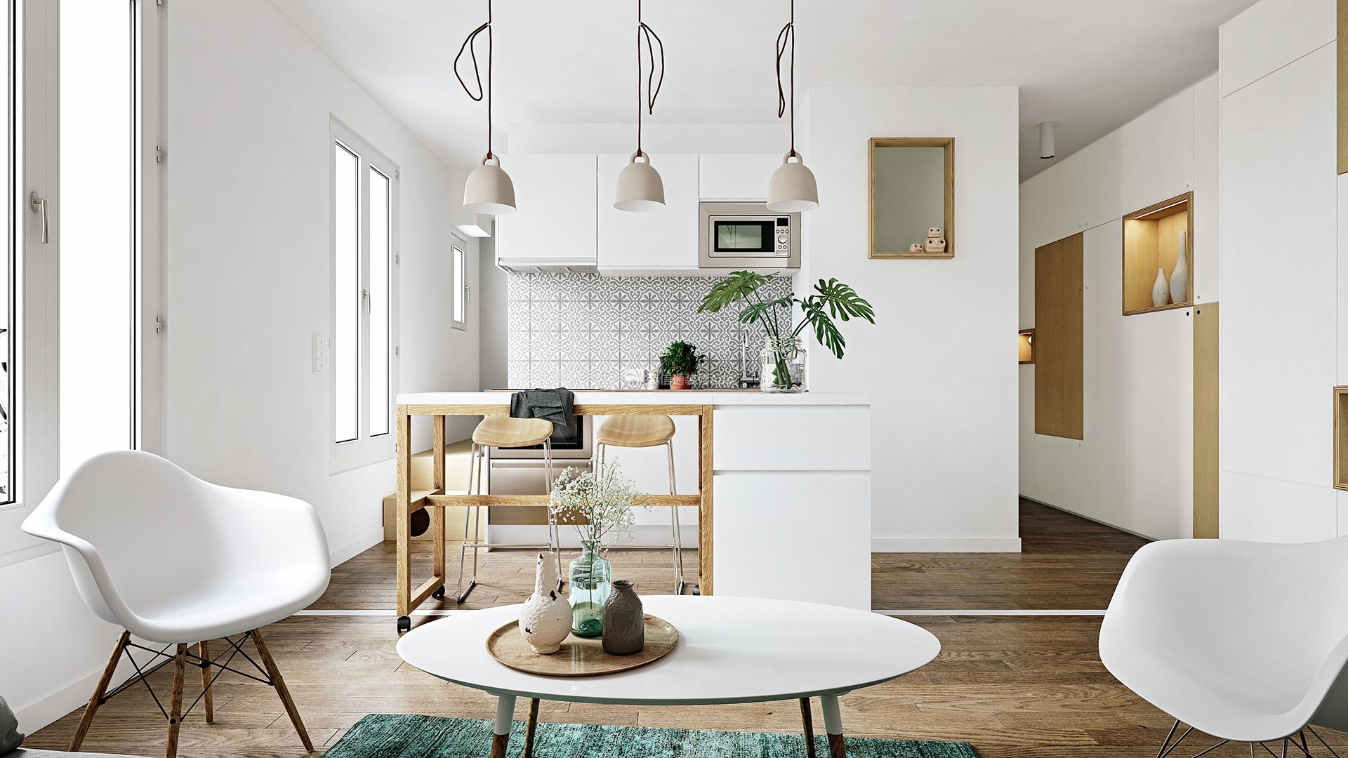 70平米一居室现代风格厨房吧台装修效果图