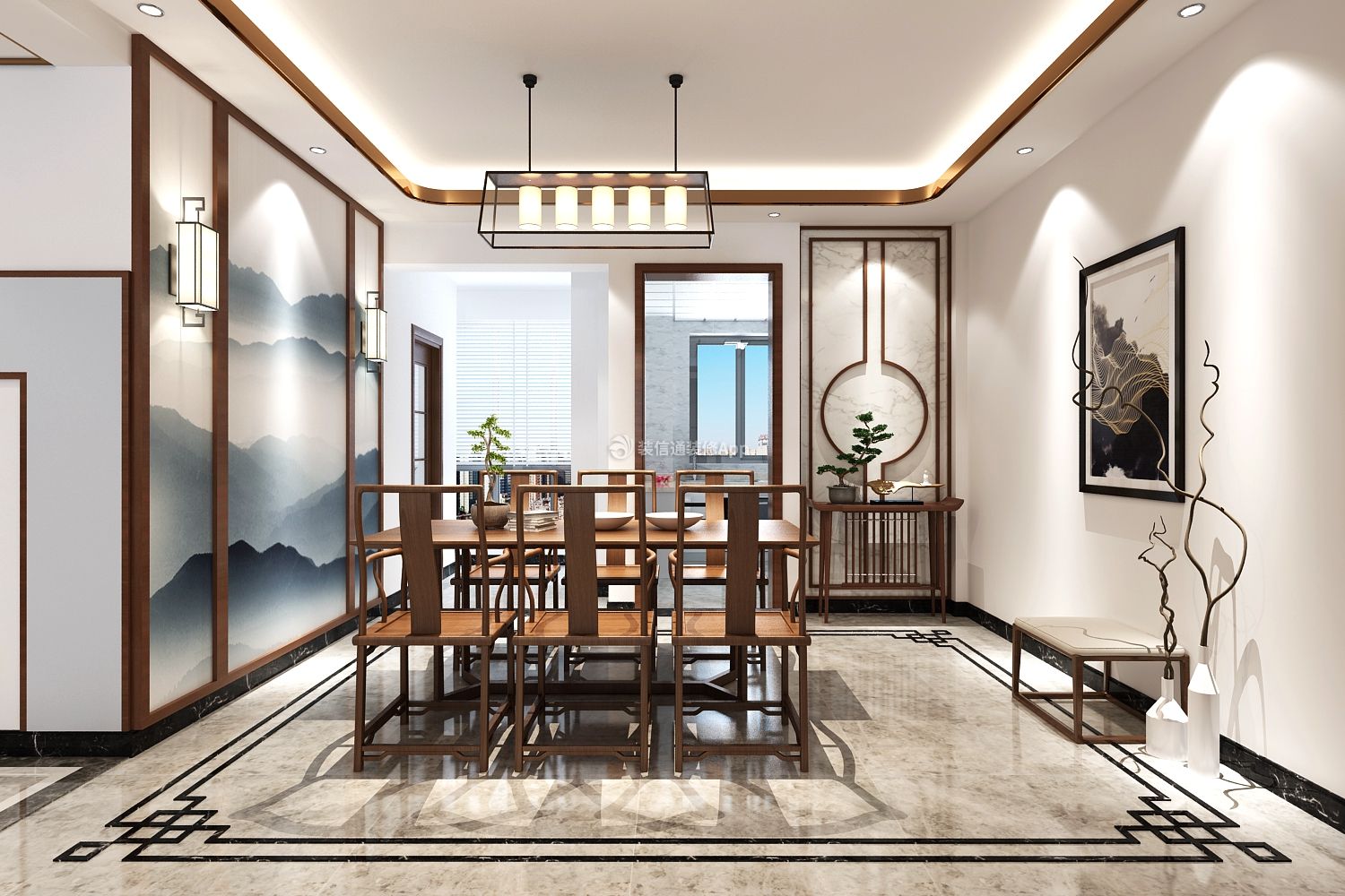 中式风格138平三居室餐厅效果图
