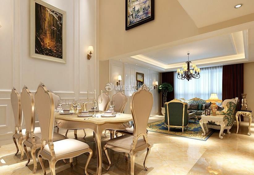 240平美式风格别墅挑高餐厅装修图片