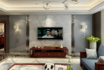 120平米新中式风格三居客厅电视墙装修图片