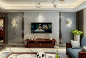 120平米新中式风格三居客厅电视墙装修图片