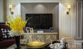 三居102平美式风格客厅电视柜设计效果图片