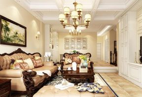 别墅380平美式风格客厅沙发茶几装潢图片