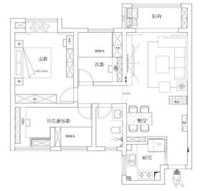 三居92平现代风格平面户型设计图