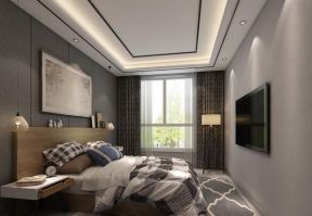两居120平现代风格卧室纯色窗帘设计图片