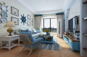 三居123平地中海风格客厅沙发背景墙效果图