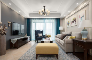 110平米三室两厅美式风格客厅家具搭配效果图