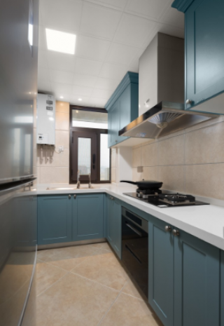 110平米三室兩廳美式風格L型廚房裝修設計圖