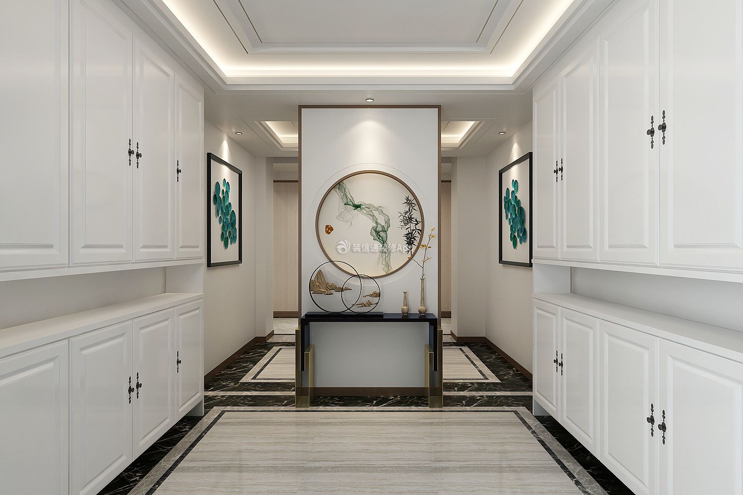 现代中式风格140平米三居室玄关柜装修效果图