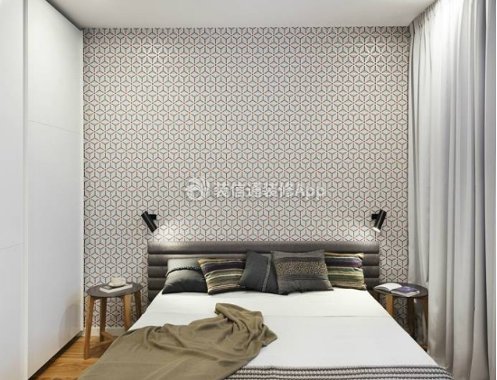 98平米三居现代简约风格卧室床头壁纸效果图