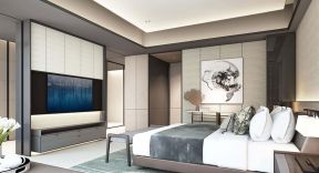 275平现代风格复式卧室简约影视墙设计图片