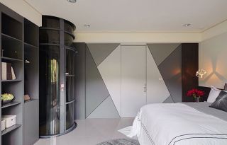 140平米三居室田园风格卧室书柜装修设计效果图