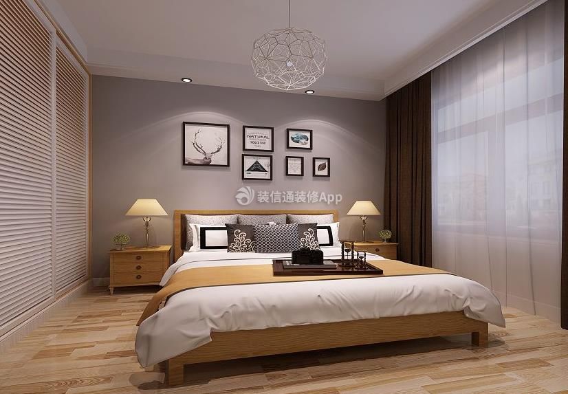 北欧风格95平三居卧室纯色窗帘效果图片