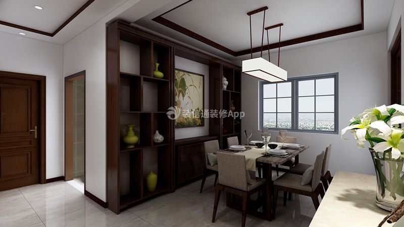 新中式风格125平米三居室餐厅装修设计效果图