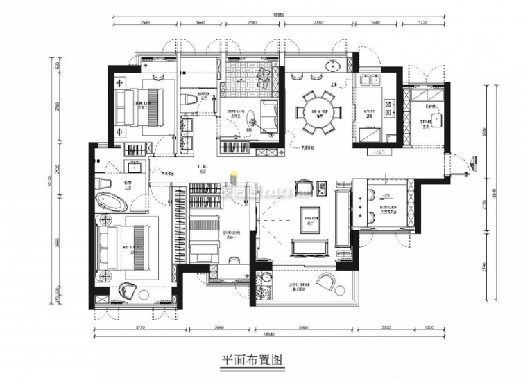 132平方米四室设计图,132平米房子装修效果图 前海东岸132平米新中式风格四居室装修效果图
