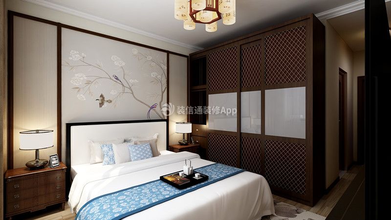 新中式风格125平米三居室卧室装修设计效果图