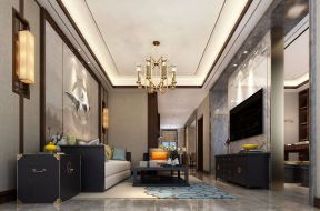 109平米中式风格三居室客厅装修设计效果图