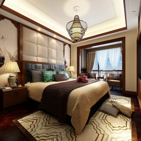 510平米中式风格别墅卧室窗帘装修效果图