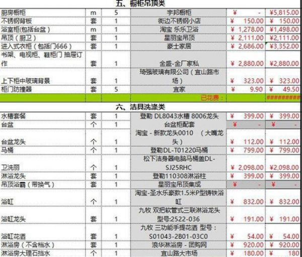 100平装修预算报价单