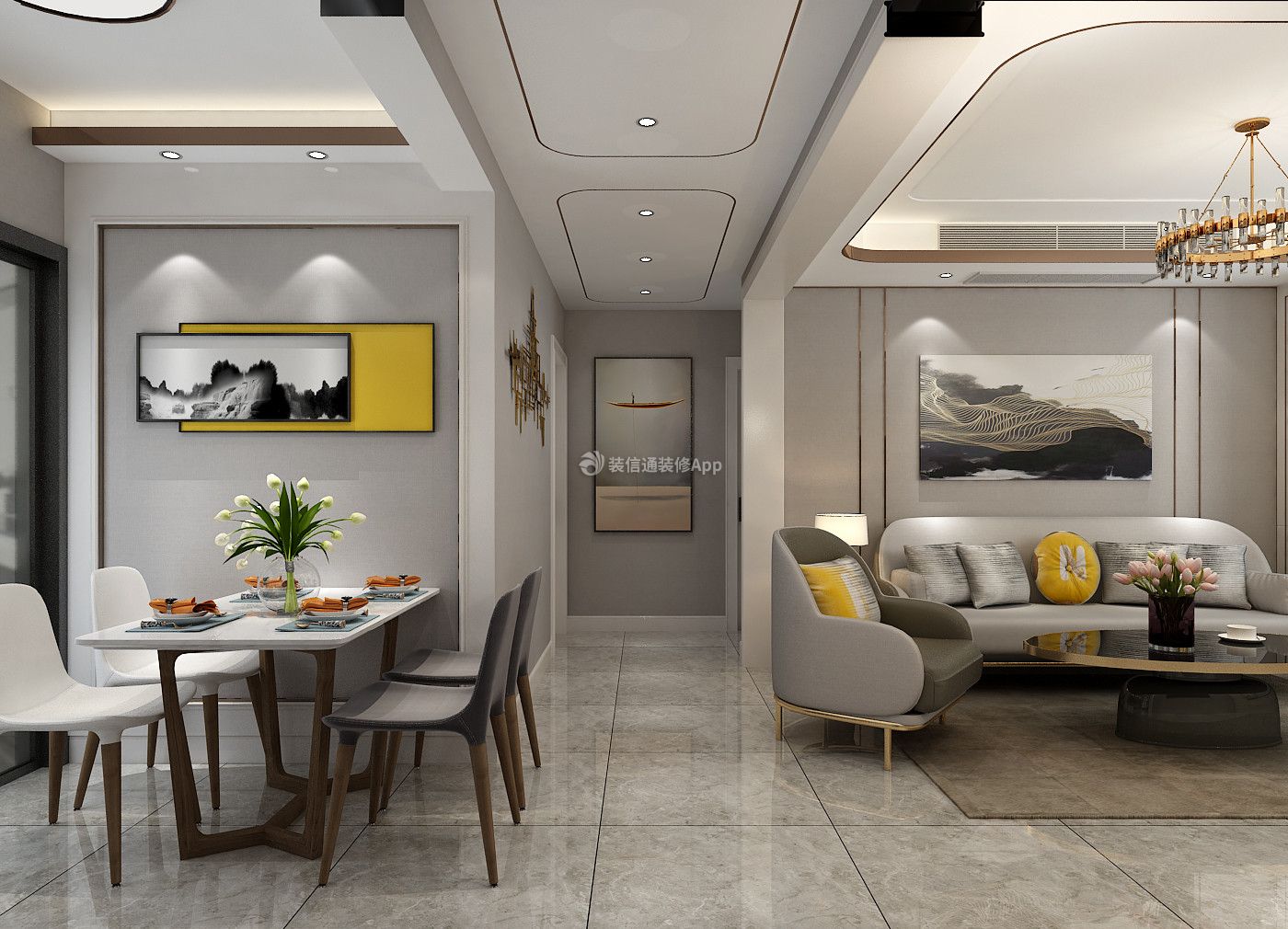 93平米现代轻奢风格二居室餐厅装修设计效果图