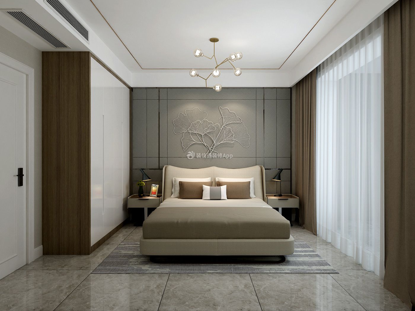 93平米现代轻奢风格二居室卧室背景墙装修设计效果图